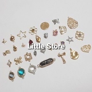 Little Store 手作飾品材料DIY👉銅鍍真金K金保色吊墬2入 光芒 星 花 蝴蝶 雞 水滴 愛心 蝴蝶結 菱形