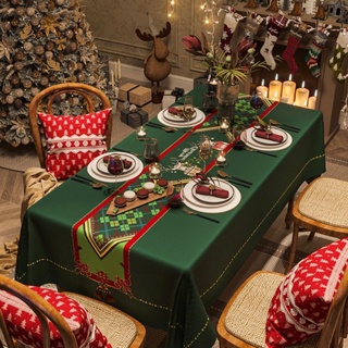 聖誕桌布 喜慶紅色茶几布 長方形氛圍感餐桌布 家用綠色防水台佈 布藝 聖誕節裝飾 聖誕節佈置