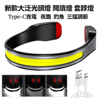 (臺灣發貨）新款COB泛光頭燈 LED迷你頭燈Type-C充電閱讀燈 掛脖燈 掛肩燈 跑步燈 三擋調節 尾部紅白光顯示