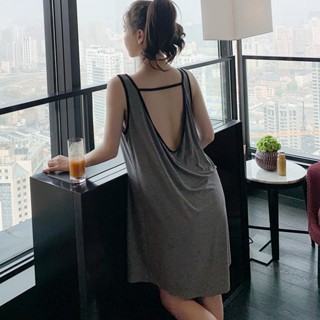 【40-100kg M-5XL】 素色無袖大尺碼300斤睡裙女夏寬鬆甜美背心裙中長款吊帶睡衣夏