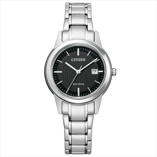 CITIZEN 星辰 FE1081-67E 光動能 日期顯示 鋼錶帶女錶 黑/銀 29.4mm
