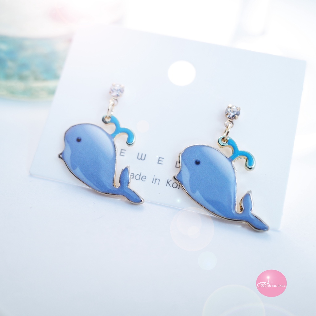 韓國 鯨魚造型 耳環 夾式 針式 台灣現貨 【Bonjouracc】