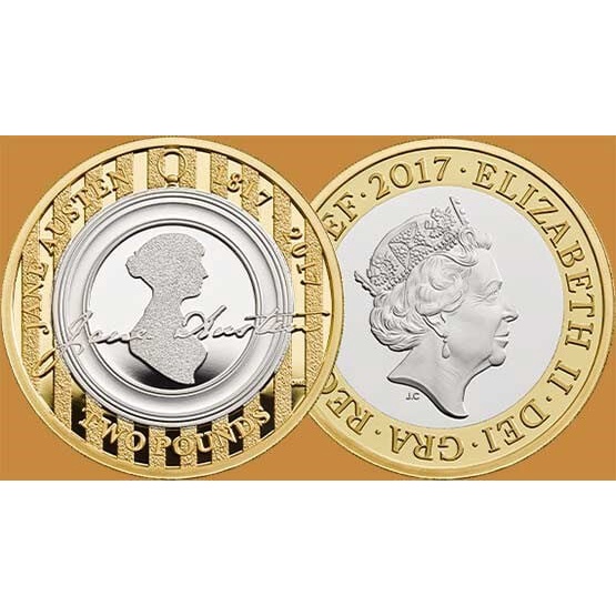 2017 英國 傲慢與偏見 作家 珍·奧斯丁 逝世200周年 2英鎊流通紀念幣 官方卡幣
