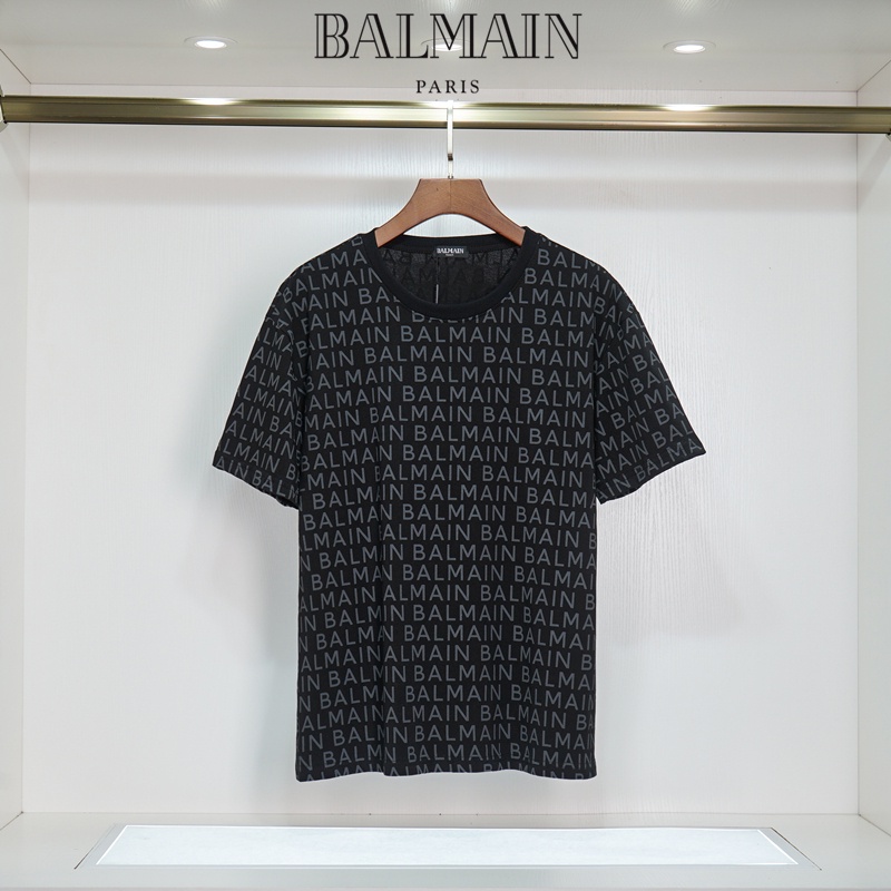 BALMAIN 巴爾曼 針織T恤 男子美式街頭風短T 字母滿印潮流短袖 bal大尺碼休閑上衣