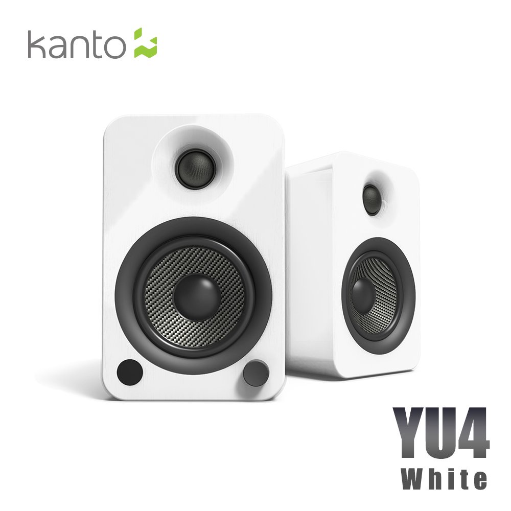 【風雅小舖】【Kanto YU4 藍牙立體聲書架喇叭-白色亮面款】3.5mm立體聲/RCA/光纖/藍牙輸入/內附遙控器