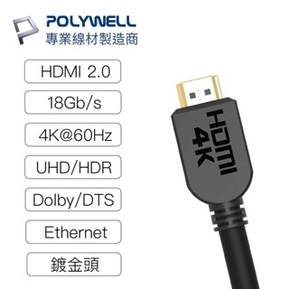 超低價 POLYWELL HDMI線 2.0版 1.5米 4K 60Hz UHD HDMI 傳輸線 工程線 寶利威爾