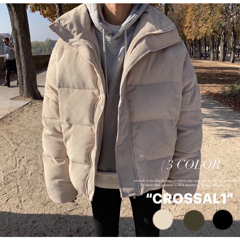 【CROSSAL1】韓國🇰🇷 燈芯絨面料重磅羽絨外套 麵包服 燈芯絨外套 羽絨外套 保暖 高領 素面 純色 外套