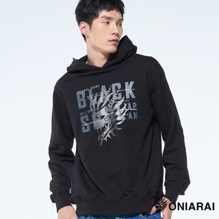 BLUE WAY 鬼洗 ONIARAI-男款 闇光文字鬼連帽長TEE(黑)