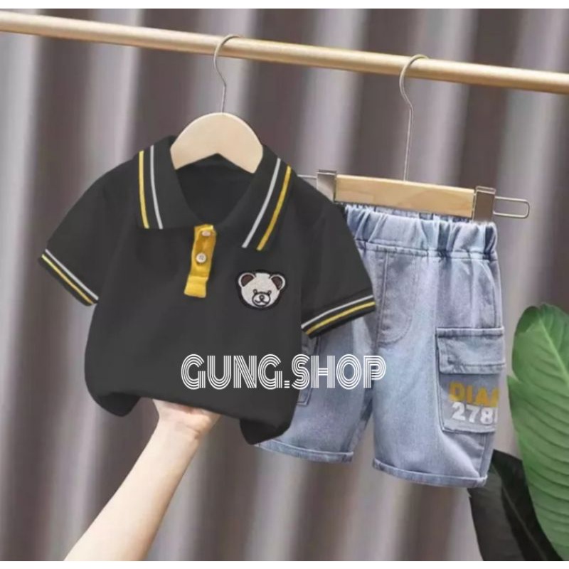 男嬰男嬰男嬰尺碼 1-5 歲 POLO BEAR LIST 襯衫套裝嬰兒兒童 POLO/兒童衣服