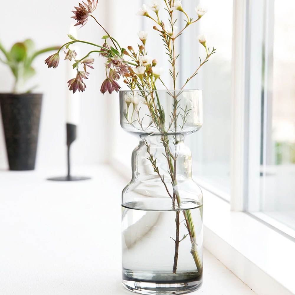 丹麥House doctor北歐設計款玻璃花瓶-淺灰 高20cm