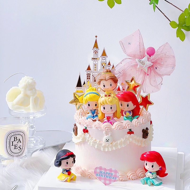 現貨 公主生日蛋糕裝飾 冰雪奇緣蛋糕擺件 迪士尼 白雪公主 美人魚 愛麗絲公主人偶城堡雪花插牌 女孩生日蛋糕裝飾擺件