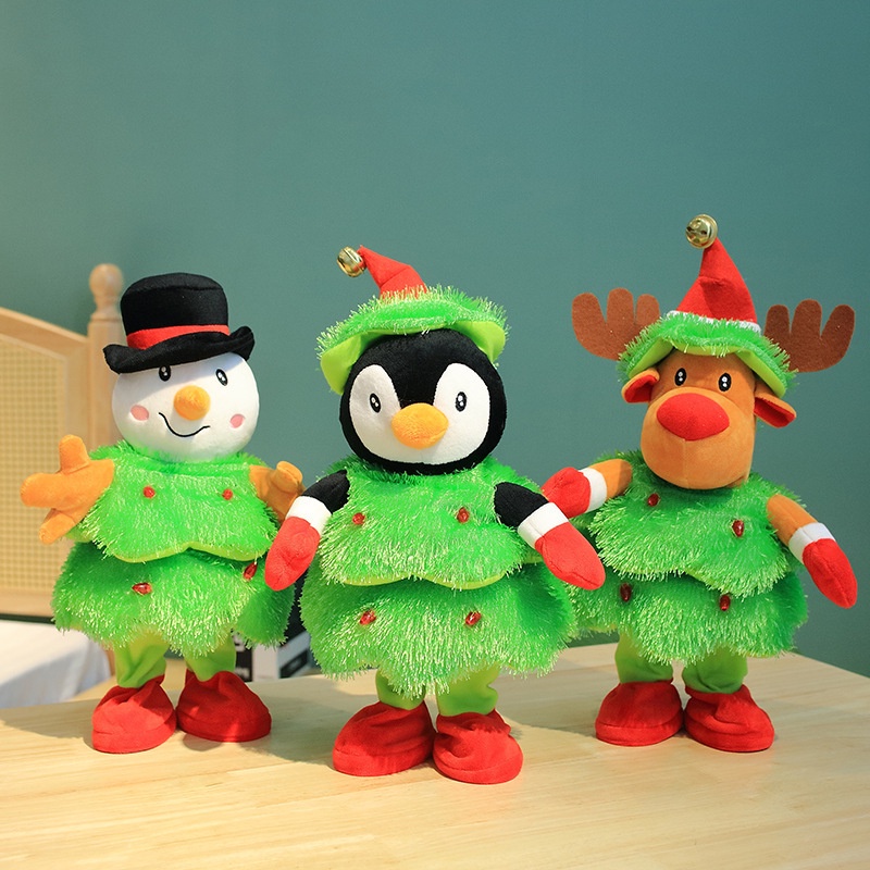 耶誕樹麋鹿雪人錄音唱歌跳舞電動玩偶 麋鹿耶誕樹仙人掌毛絨玩具
