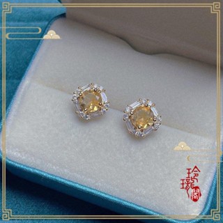 【玲瓏閣】豐收|天然黃水晶耳釘 S925純銀耳釘 招財水晶耳飾 氣質時尚百搭耳環