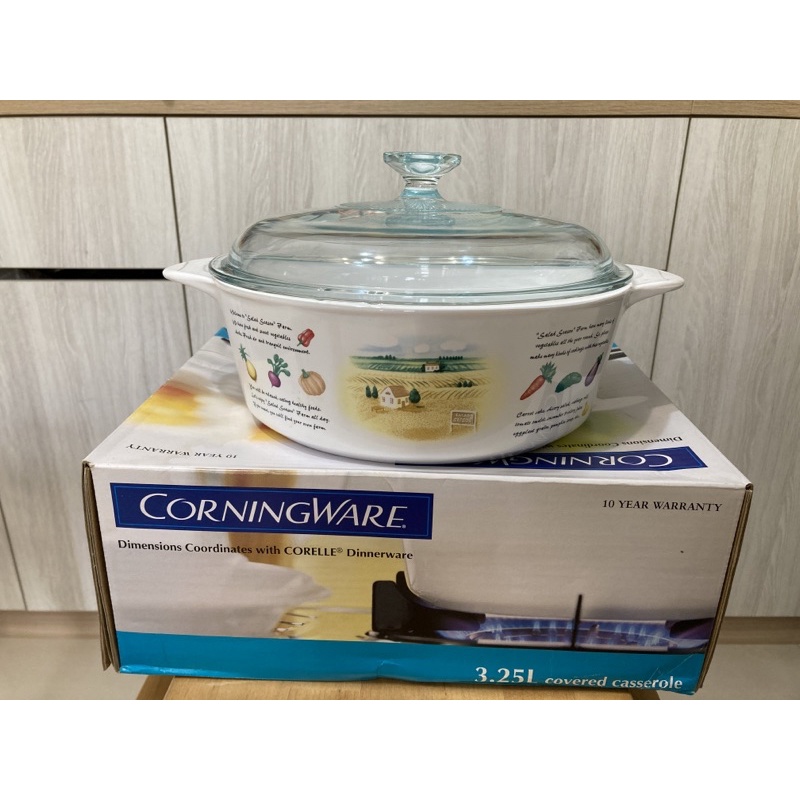康寧陶瓷圓鍋 CorningWare 少用 輕量 出清二手 3.25L 法國製 美國製 耐熱玻璃 烤箱微波爐瓦斯爐洗碗機
