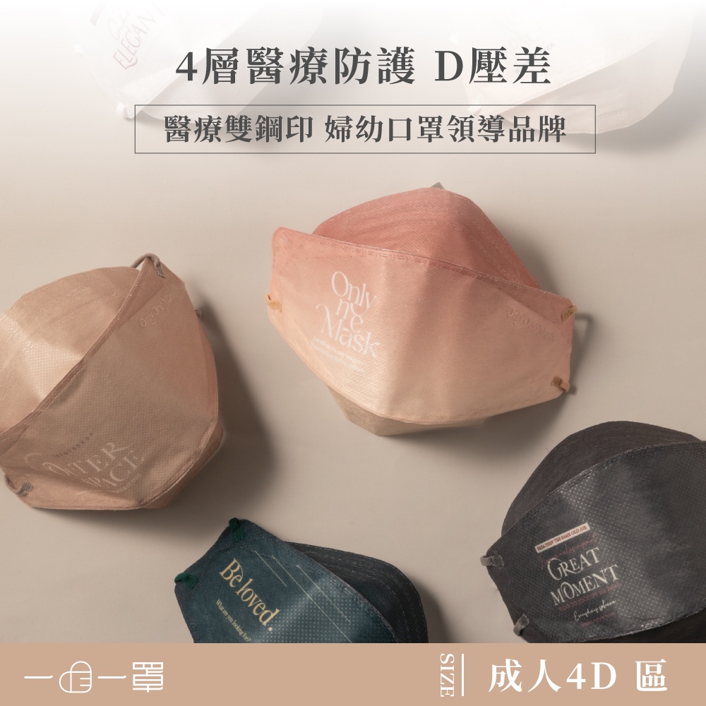 一心一罩 「成人4D不脫妝」立體4層類蠶絲醫用口罩(10入/盒 or 12入/盒) LAB SERIES實驗室_D壓差