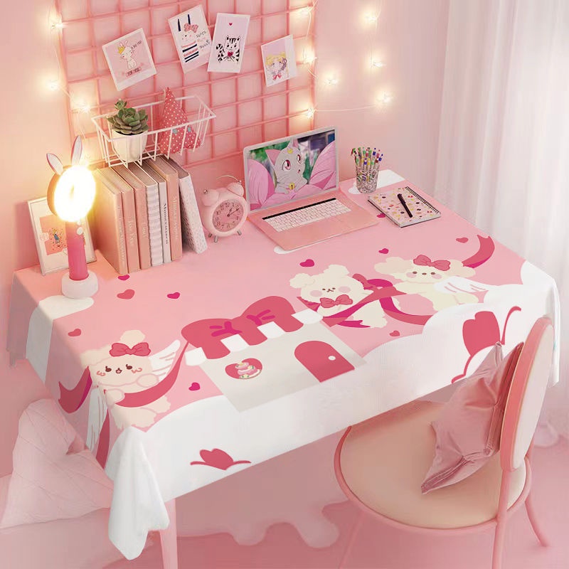 🔥熱銷🔥桌布臥室少女房間網紅ins風粉色課桌餐桌化妝桌防塵布戶外野餐布