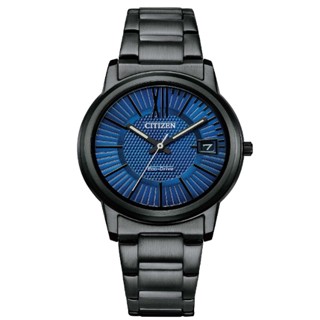 CITIZEN 星辰 FE6017-85L 時尚造型格紋光動能腕錶/藍面/33.3mm情人對錶/男錶