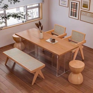 【免運】餐桌椅 餐桌 餐椅 長凳 置物架 餐桌椅組 一桌四椅 餐椅 工作桌 簡約風日式原木風餐桌亞克力懸浮實木餐桌長方形