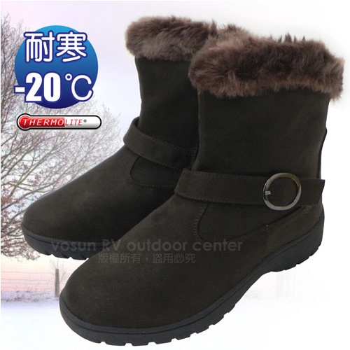 【甜美簡約】女新款 低筒專業保暖雪鞋、雪靴(附冰爪)系列-內層保暖刷毛雪靴_咖啡 SN211