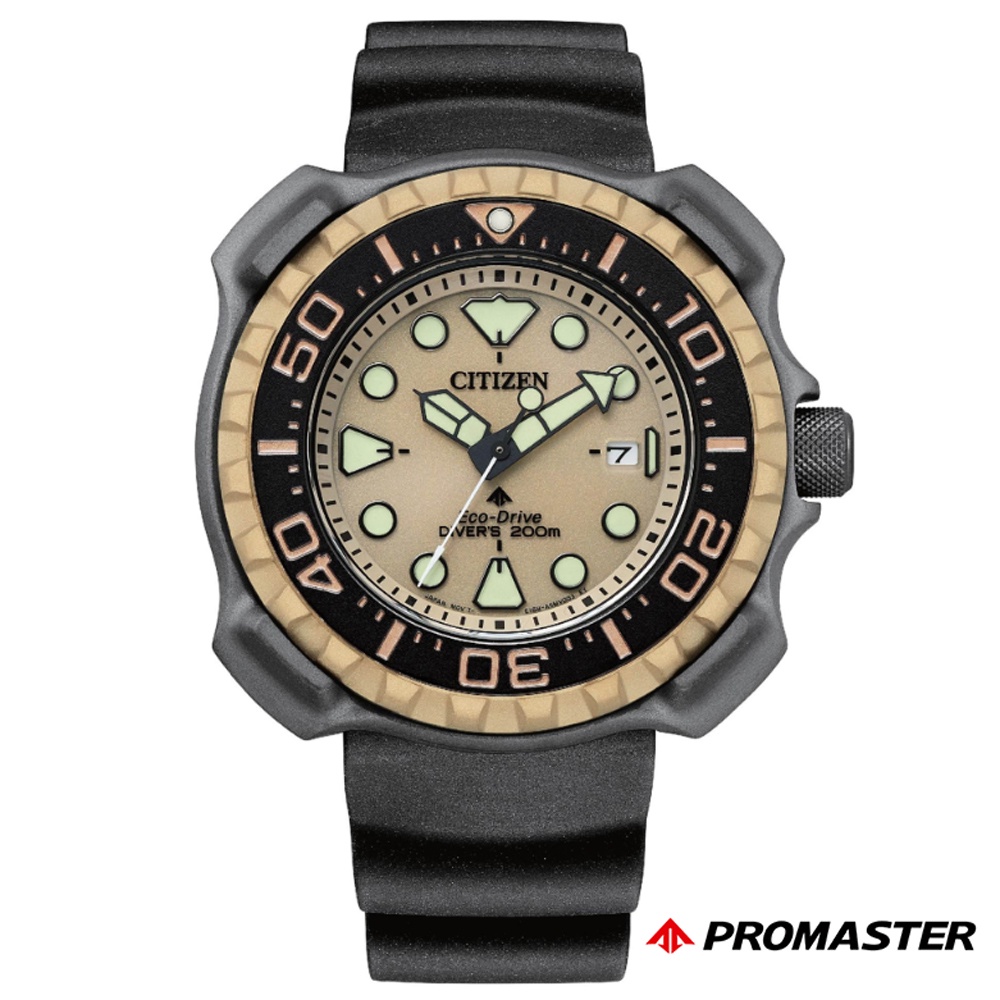 【CITIZEN 星辰】PROMASTER 光動能鈦金屬錶殼200米潛水錶-橡膠錶帶45.8mm(BN0226-10P)