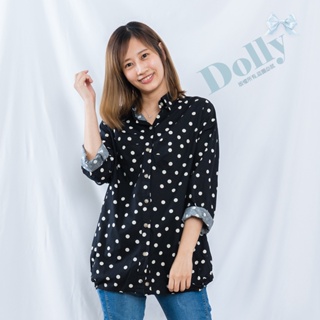 台灣現貨 大尺碼點點抓皺側下擺圓弧造型襯衫(黑色)-Dolly多莉大碼專賣
