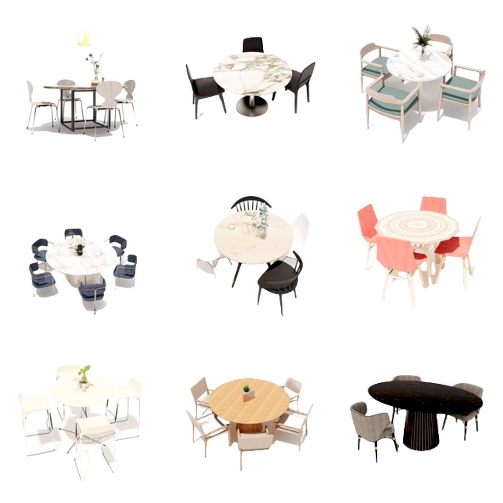 Enscape For Sketchup 專業模型 35個 圓餐桌模型