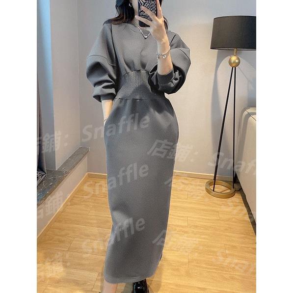 SN👍灰色洋裝高級感法式赫本風女装裙子女秋季2022新款歐洲站歐貨潮