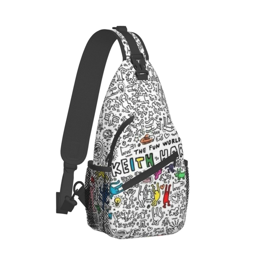 Keith Haring Sling 背包,旅行遠足背包長春花斜挎單肩包