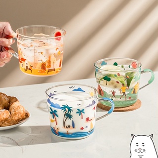 3HBs🍊日本製 童趣玻璃杯 17款可選 帶刻度 送杯墊 高溫烤花工藝 杯子 咖啡杯 水杯 居家 用品 馬克杯 交換禮物