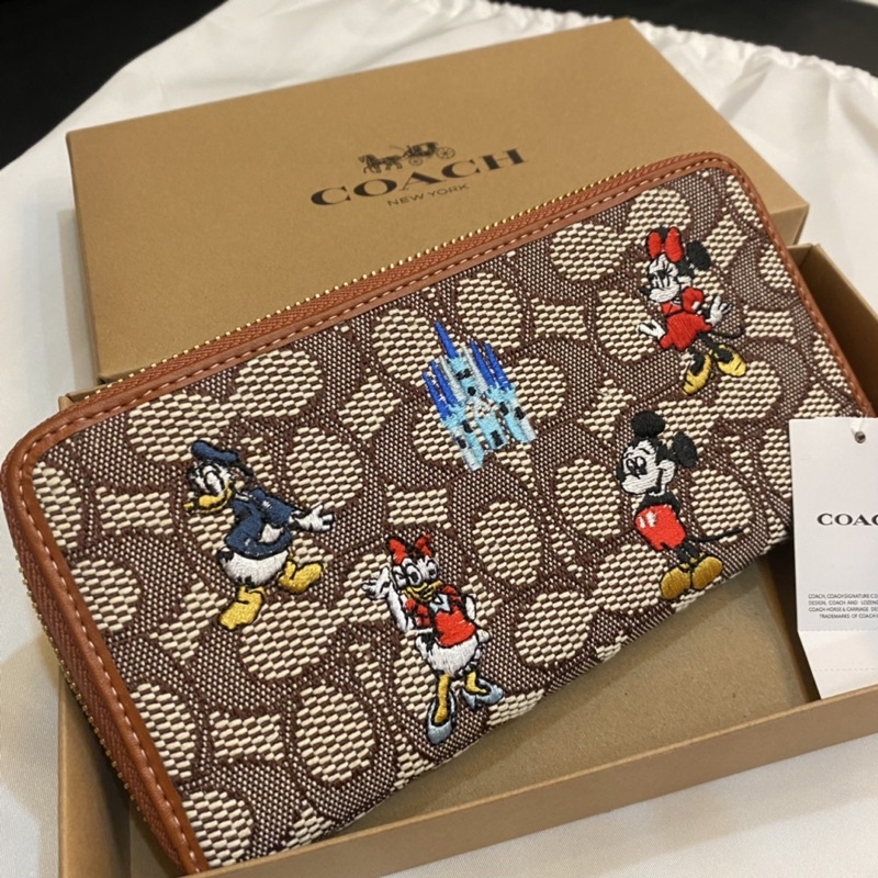 Disney x Coach 迪士尼樂園 迪士尼聯名款 米老鼠經典老花刺繡長夾