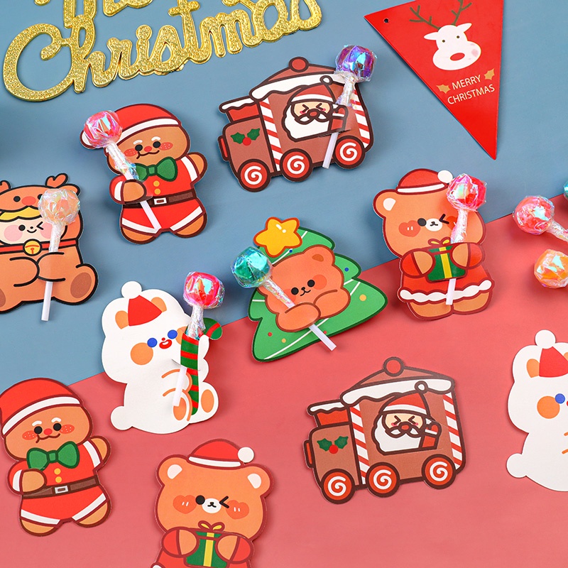 聖誕節糖果卡片棒棒糖裝飾插卡兒童幼兒園活動禮物糖果包裝卡片-B0440-