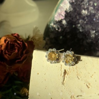 天然 能量石 黃水晶 小花款 s925純銀 耳針 耳釘 耳環 🇹🇼現貨 十一月誕生石