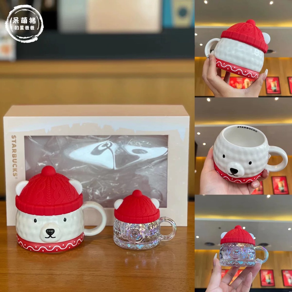 Starbucks官方正品！星巴克杯子2022聖誕節北極熊對杯組禮盒裝陶瓷玻璃馬克杯果汁珍奶茶奶昔茶水咖啡杯370ml