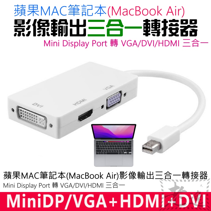 【台灣現貨】Mini Display Port轉VGA/DVI/HDMI 三合一轉接器（小PD轉接）＃MiniDP轉接