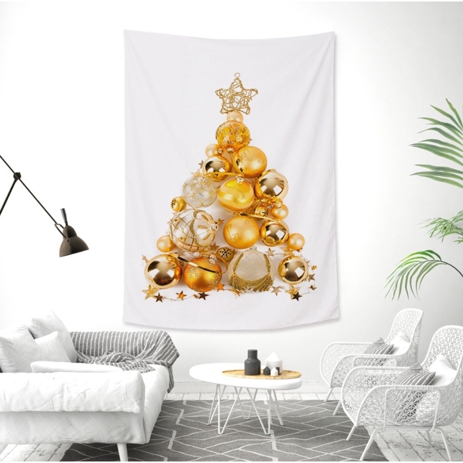 六分埔禮品★聖誕系列掛毯/裝飾畫布-金色聖誕樹★(現貨/發票)-耶誕節聖誕節聖誕樹掛布