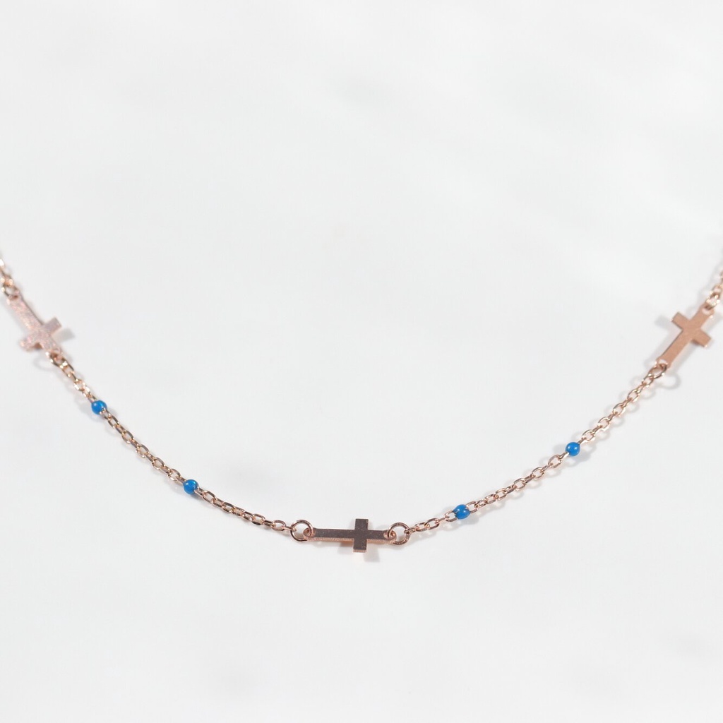 14K Cross Necklace 橫十字架琺瑯鎖骨鍊