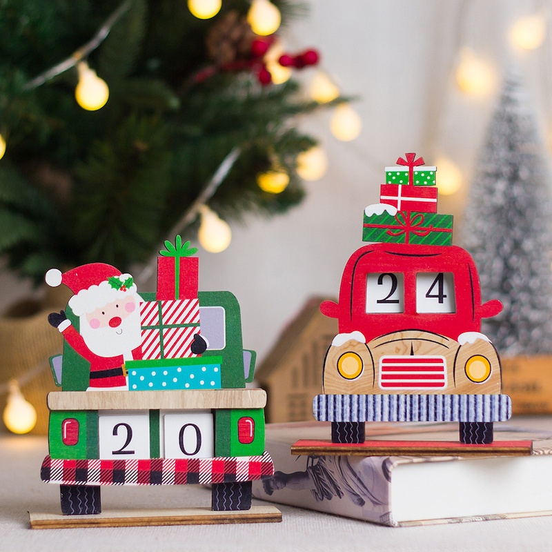 倒數計時 聖誕木質桌曆 擺飾 聖誕汽車 擺件 桌面 裝飾 活動 佈置 派對 佈景 耶誕節 日曆 月曆