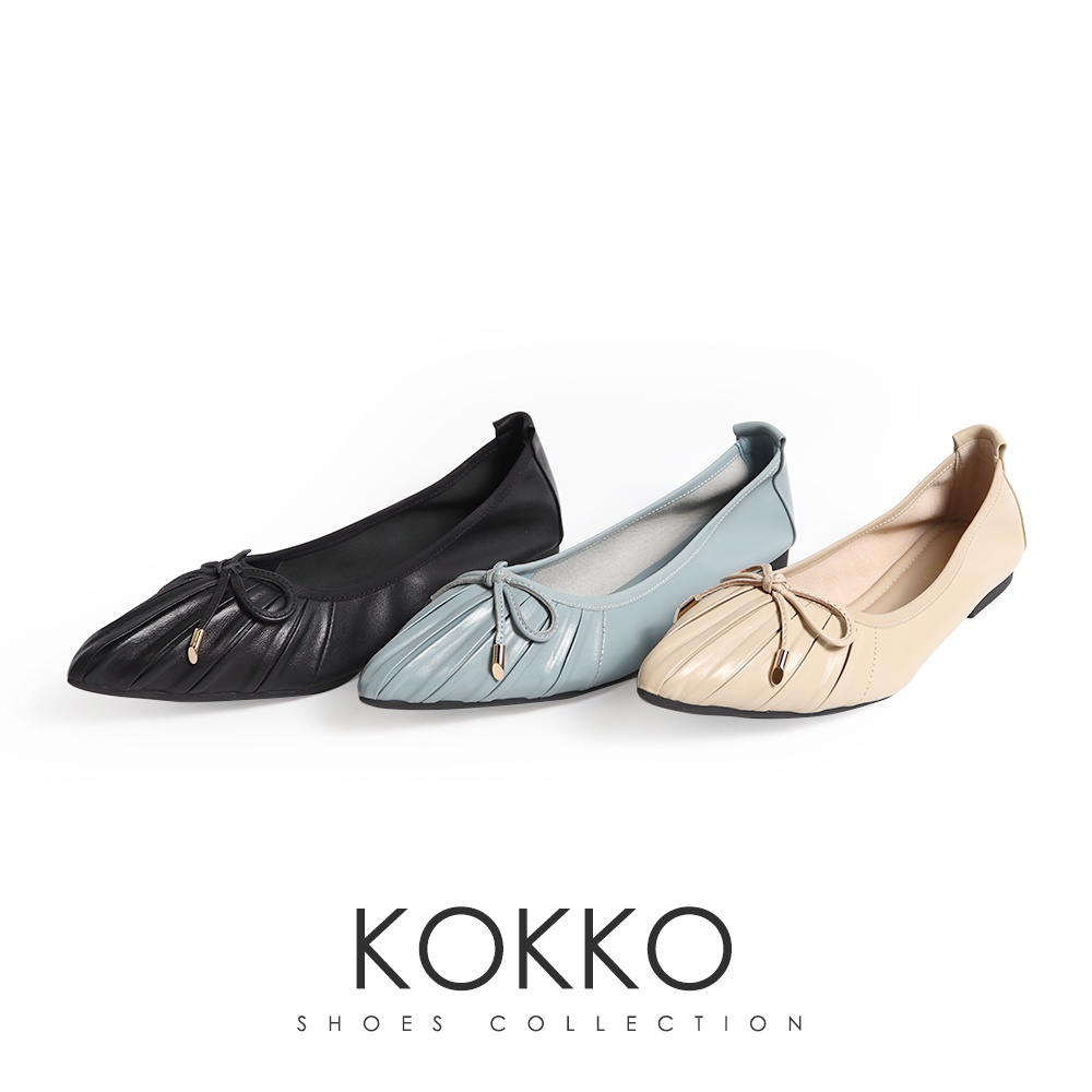KOKKO法式優雅尖頭蝴蝶結綿羊皮芭蕾舞平底鞋
