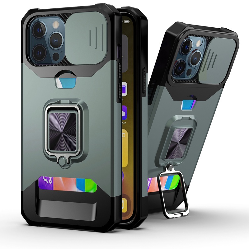 鏡頭滑蓋 推拉窗 保護殼 防摔殼 插卡 卡包手機殼 指環支架殼 適用iPhone 12 12PRO 11 PRO MAX