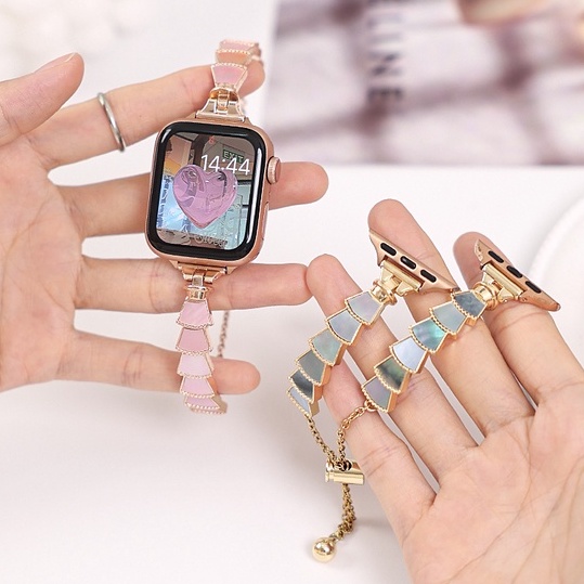 貝殼手鐲 小香風 適用 Apple Watch 9 8 7 6 SE 蘋果手錶錶帶 女士錶帶 45mm S9 錶帶