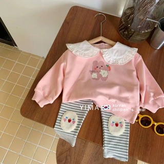 韓國童裝 新款 女童秋季時尚洋氣粉色大學T 兒童長袖翻領寬鬆上衣