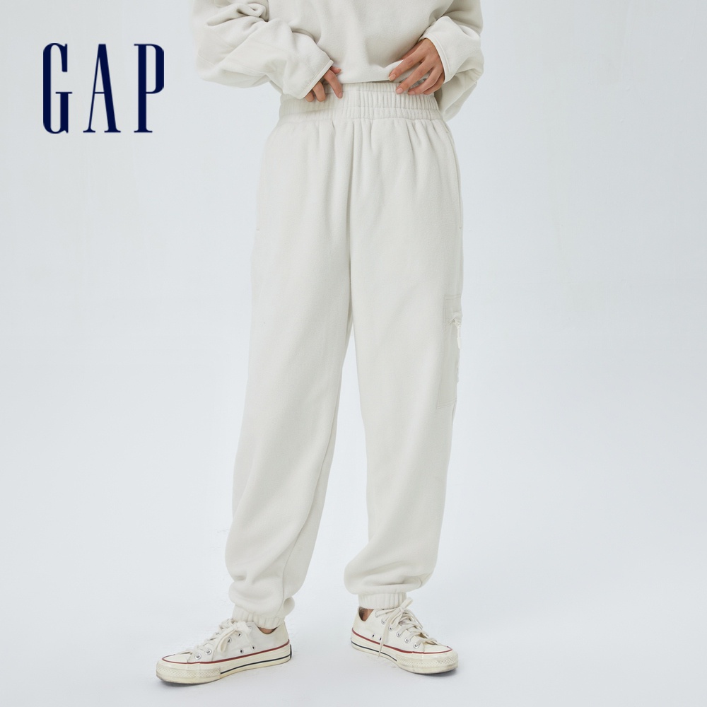 Gap 女裝 Logo刷毛束口鬆緊運動褲-灰白色(506176)