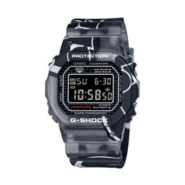 【CASIO G-SHOCK】Street Spirit街頭原創塗鴉藝術金屬方形電子運動腕錶-黑 DW-5000SS-1