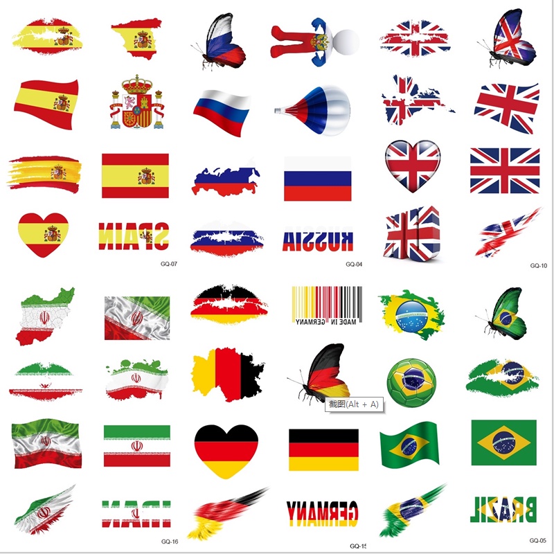 1pc世界國旗系列紋身貼防水國旗紋身貼馬拉松世界杯紋身貼臉貼