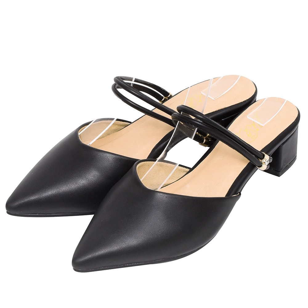 ANNSTAR 阿圓聯名款-法式優雅兩穿拉帶尖頭跟鞋4cm-黑(版型偏小)