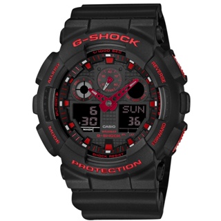 G-SHOCK CASIO / 卡西歐 經典紅黑 運動衝浪 橡膠手錶 黑色 / GA-100BNR-1A / 51mm
