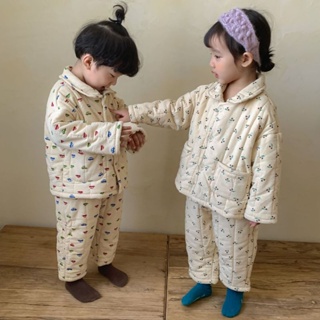 🍓childhood🍓韓版兒童睡衣 冬季寶寶刷毛加厚 休閒家居服 男女童三層加棉 保暖套裝