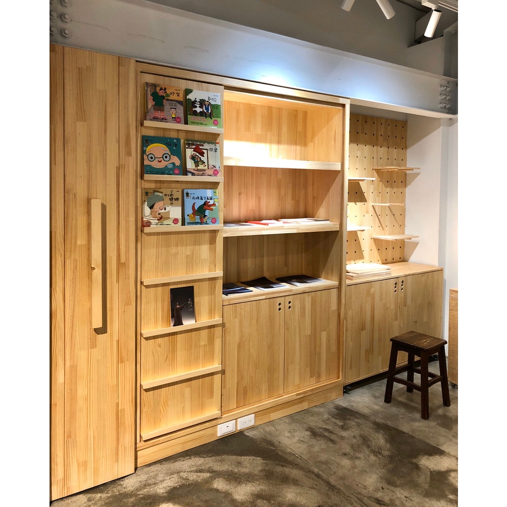 免運 全手工打造 實木書櫃成列架 可移動滑門書櫃架 滑門展示書櫃