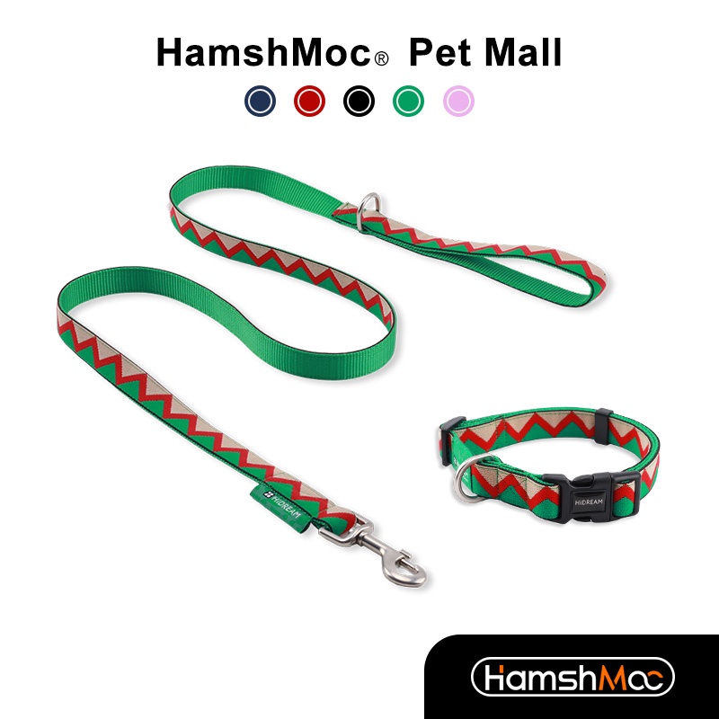 HamshMoc 波西米亞風格狗狗項圈牽繩 舒適可調整寵物脖圈 耐用柔軟狗鏈狗繩 高品質犬用遛狗牽引用品【現貨速發】
