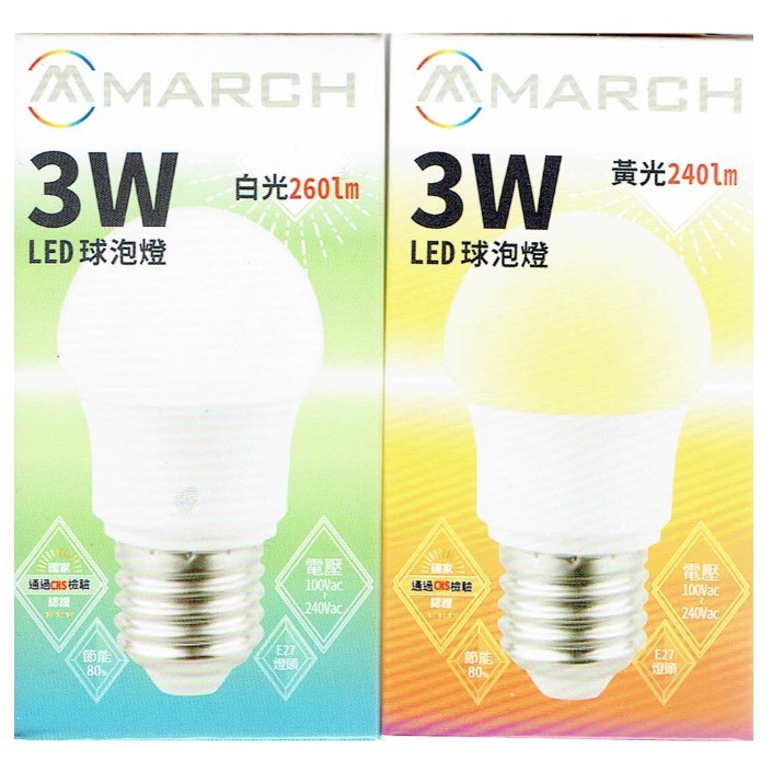 小鵬~ 含稅 MARCH LED 3W 燈泡 E27 全電壓 保固一年 小夜燈